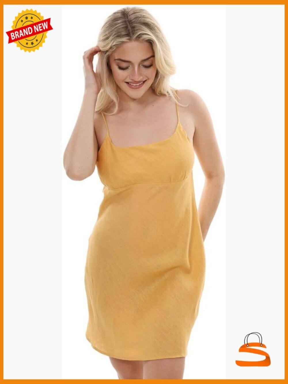 Linen Spaghetti Strap Mini Dress Square Neck Sleeveless Summer Shift